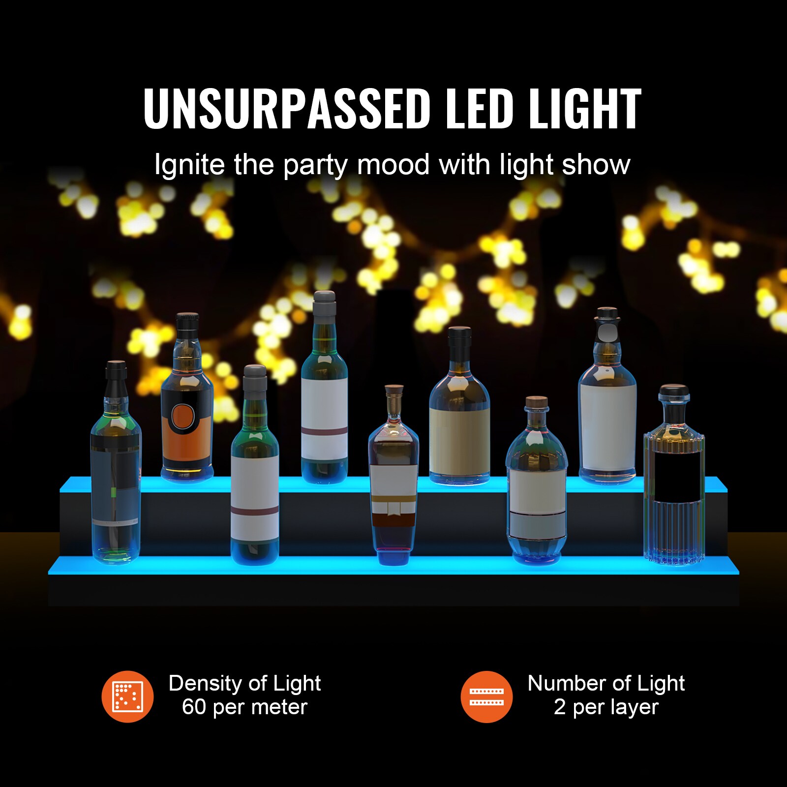 LED Lighted Liquor Bottle Display Bar Shelf RF & App Control 40" 2-Step_voghion.com